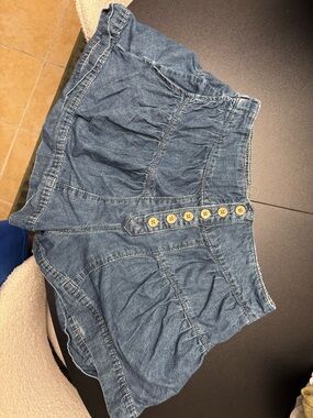 We The Free Washed Blue Button-Front Denim Shorts